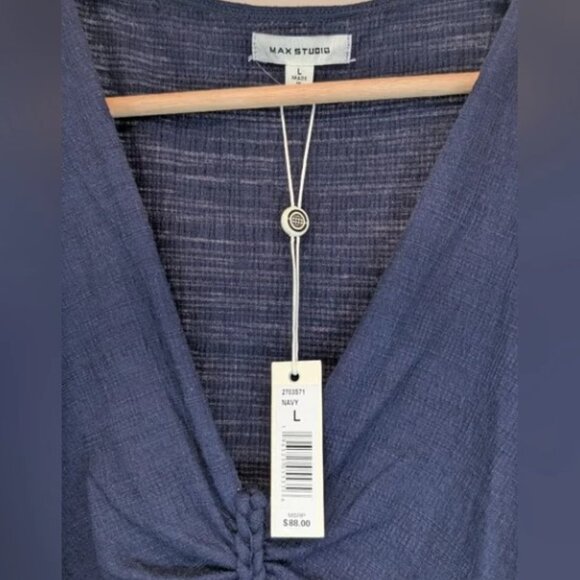 Max Studio Navy Blue Ruched Top - Picture 4 of 4
